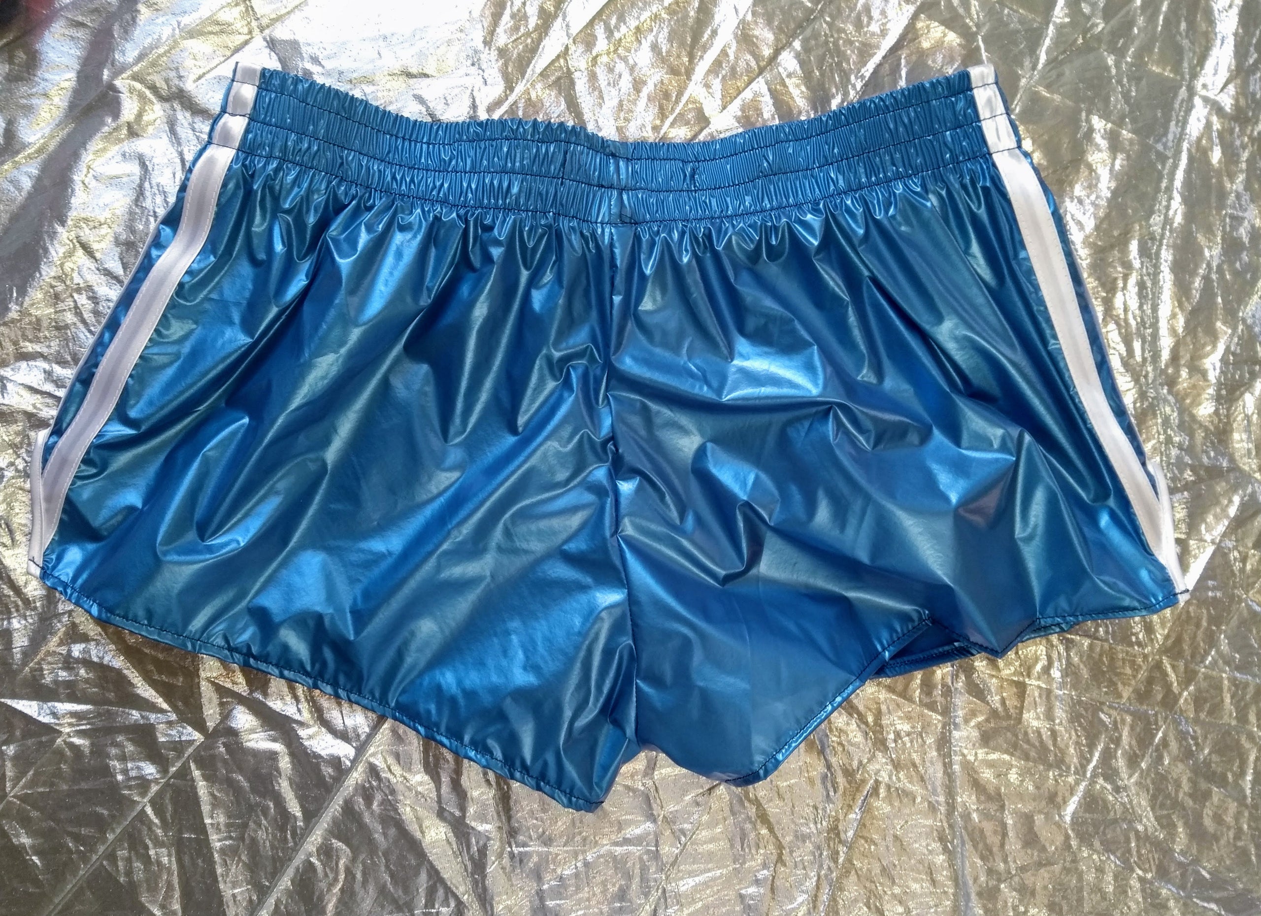 Design Your Own Footy Shorts in glossy metallic blue ultra-thin nylon ...